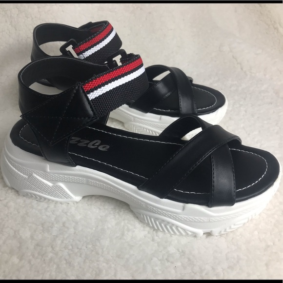 Black White Platform Sneaker Sandals - Picture 2 of 5